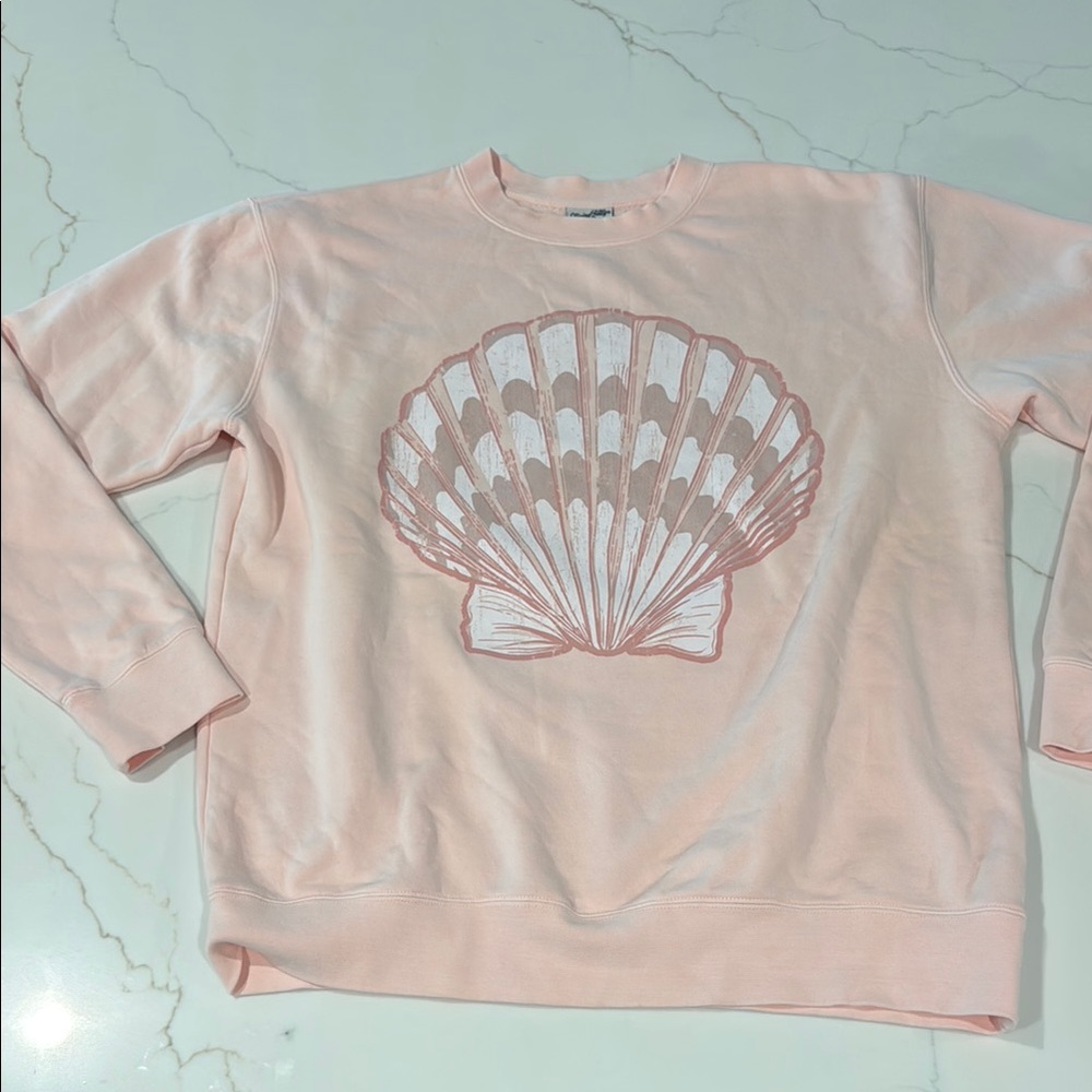 Living Fully co Coastal Shell Design Women's Pink Sweatshirt